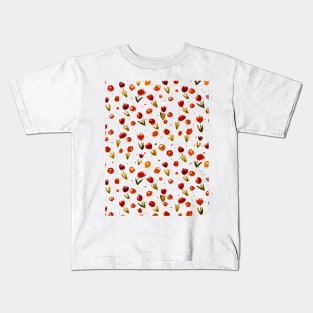 Watercolor tulips pattern - red and olive green Kids T-Shirt